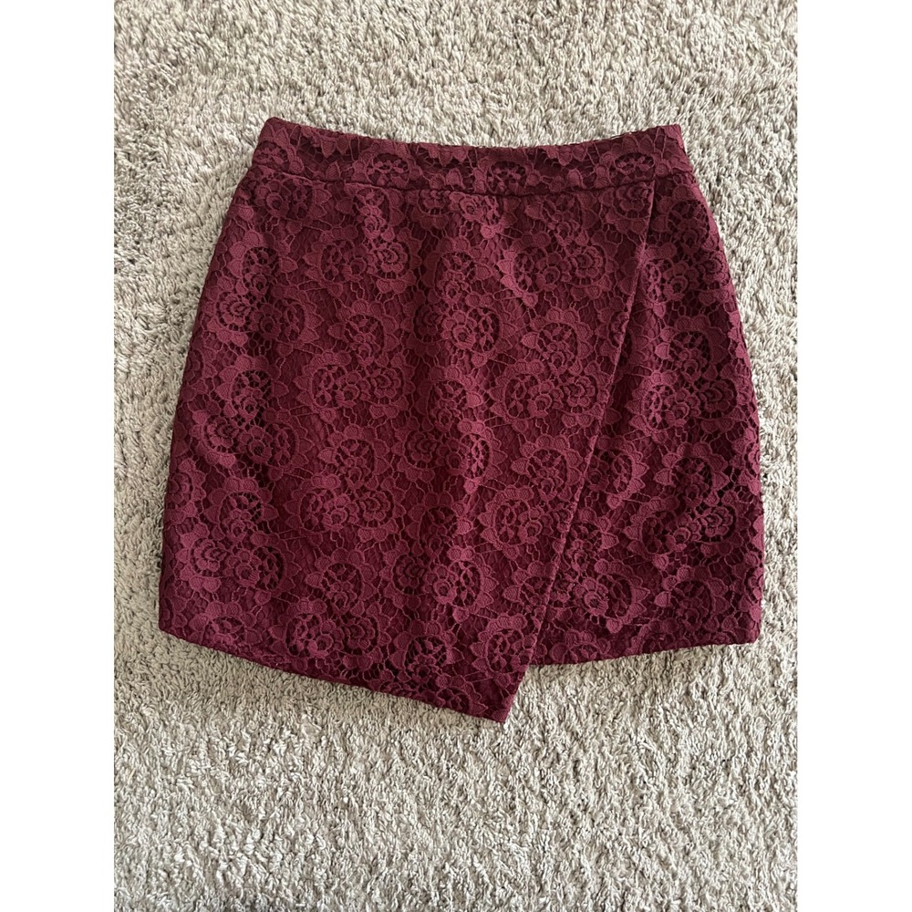 Madewell‎ Burgundy Floral Lace Asymmetrical Wrap Mini Skirt Wine Red size 2 - Picture 4 of 9
